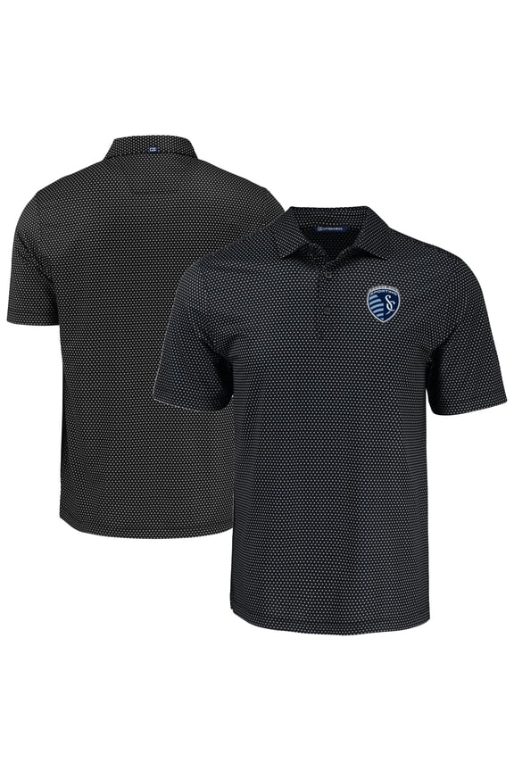 Men's-Cutter & Buck  Black Sporting Kansas City Big & Tall Pike Eco Shadow Check Print Recycled Polo