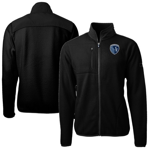Men's-Cutter & Buck Black Sporting Kansas City Cascade Eco Fleece Full-Zip Jacket