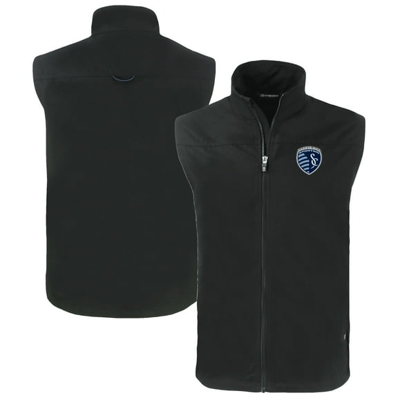 Men's-Cutter & Buck Black Sporting Kansas City Charter Eco Recycled Full-Zip Vest