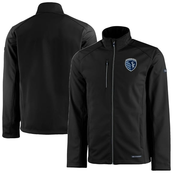 Men's-Cutter & Buck  Black Sporting Kansas City Evoke Eco Softshell Recycled Full-Zip Jacket