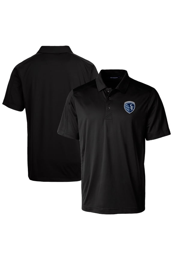 Men's-Cutter & Buck Black Sporting Kansas City Prospect Eco Textured Stretch Recycled Polo