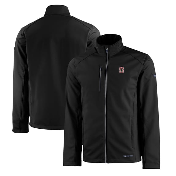 Men's Cutter & Buck Black Stanford Cardinal Evoke Eco Softshell Recycled Full-Zip Jacket