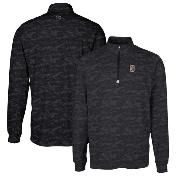 Men's Cutter & Buck Black Stanford Cardinal Traverse Camo Print Stretch Quarter-Zip Pullover Top