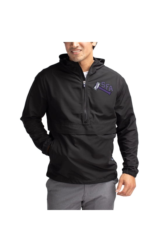 Men's Cutter & Buck Black Stephen F Austin Lumberjacks Charter Eco Recycled Half-Zip Anorak Jacket