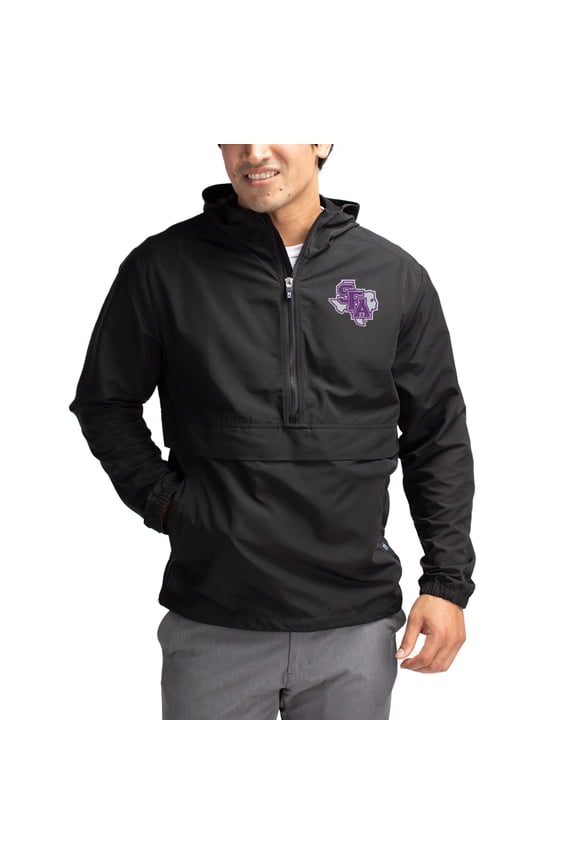 Men's Cutter & Buck Black Stephen F Austin Lumberjacks Charter Eco Recycled Half-Zip Anorak Jacket