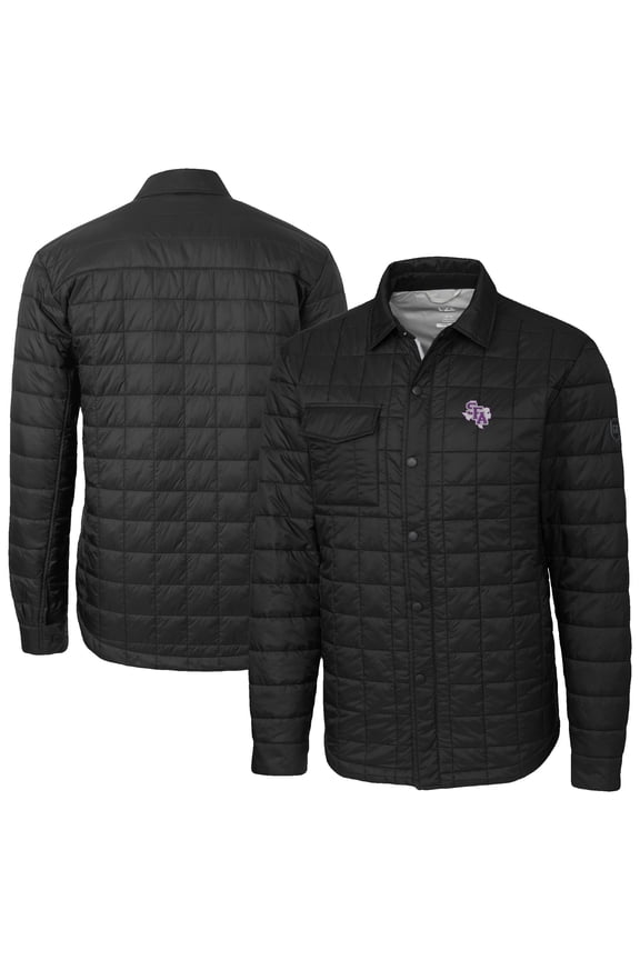 Men's-Cutter & Buck  Black Stephen F Austin Lumberjacks Ranier Eco Insulated PrimaLoft Full-Snap Shacket