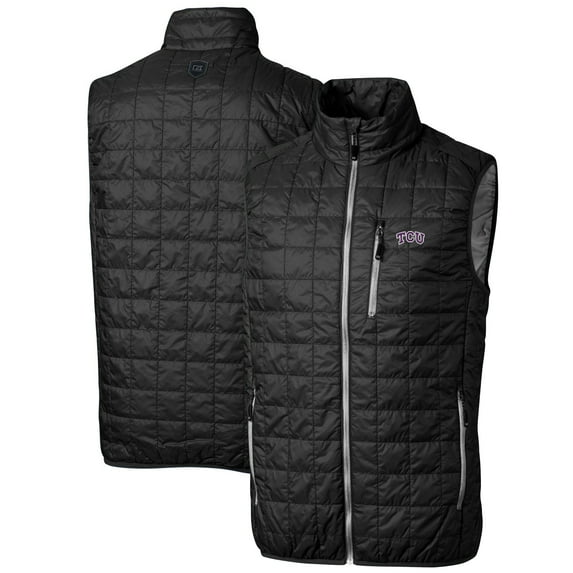 Men's Cutter & Buck Black TCU Horned Frogs Big & Tall Rainier PrimaLoft Eco Full-Zip Puffer Vest