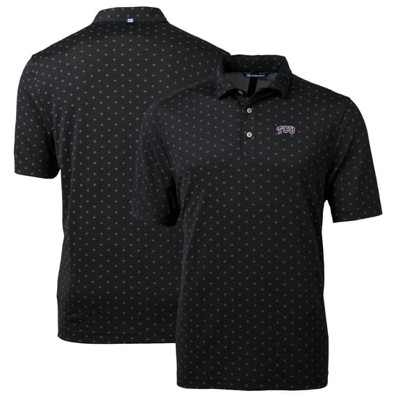Men's Cutter & Buck Black TCU Horned Frogs Big & Tall Virtue Eco Pique Tile Print Recycled Polo