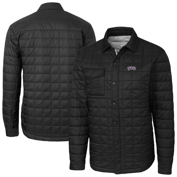 Men's-Cutter & Buck Black TCU Horned Frogs Ranier Eco Insulated PrimaLoft Full-Snap Shacket