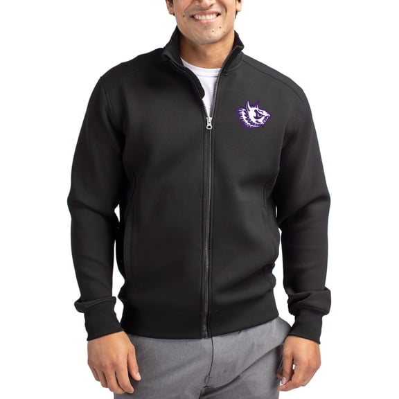 Men's-Cutter & Buck  Black TCU Horned Frogs Roam Eco Recycled Full-Zip Jacket