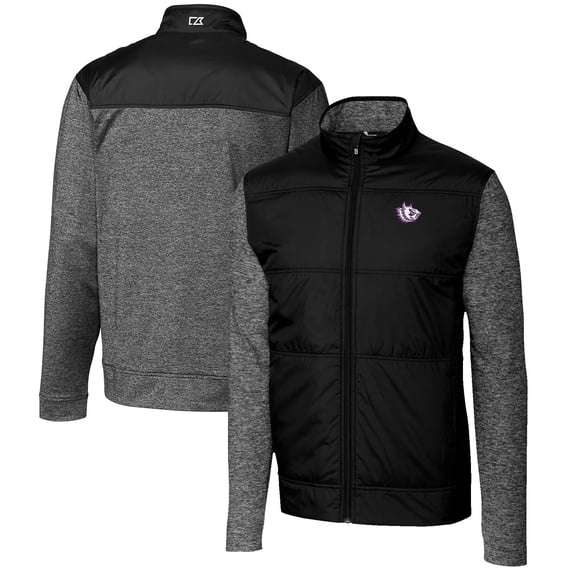 Men's Cutter & Buck Black TCU Horned Frogs Vault Big & Tall Stealth Hybrid Quilted Full-Zip Windbreaker Jacket