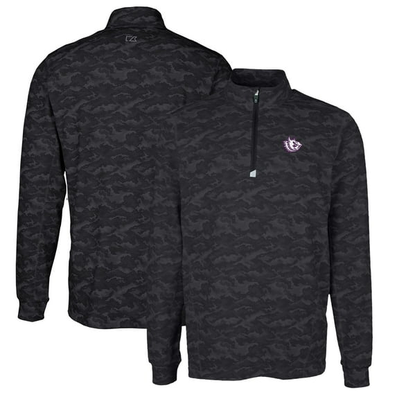 Men's Cutter & Buck Black TCU Horned Frogs Vault Big & Tall Traverse Camo Print Stretch Quarter-Zip Pullover Top