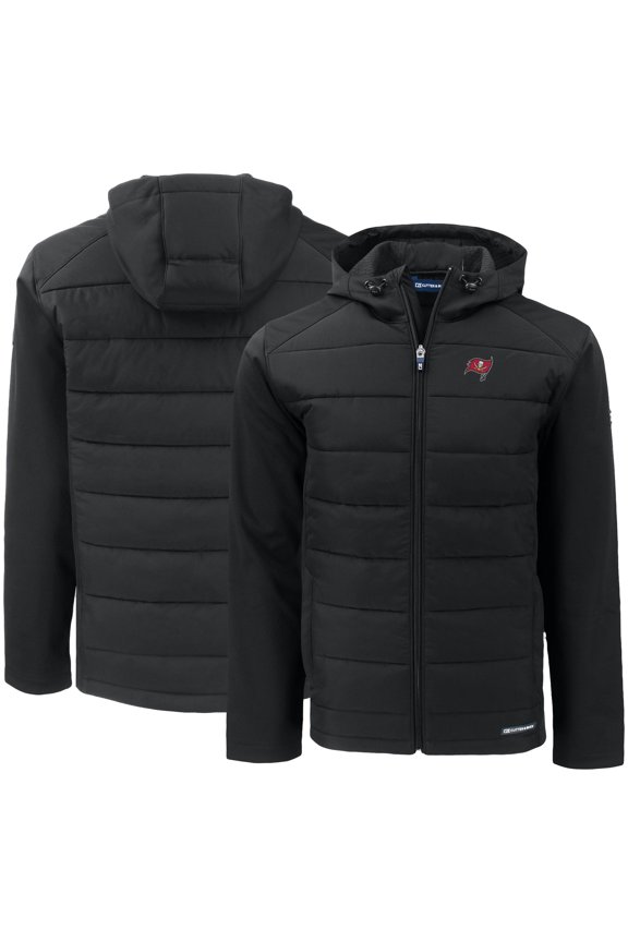 Men's Cutter & Buck Black Tampa Bay Buccaneers Evoke PrimaLoft Hybrid Eco Softshell Recycled Full-Zip Hooded Jacket