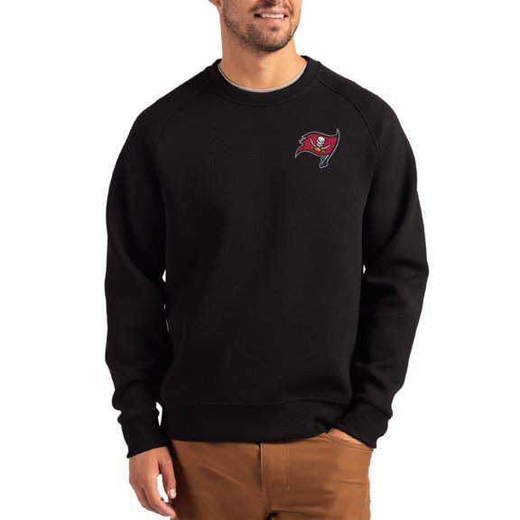 Men's Cutter & Buck Black Tampa Bay Buccaneers Primary Logo Roam Recycled Raglan Pullover Sweatshirt