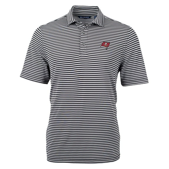 Men's Cutter & Buck Black Tampa Bay Buccaneers Virtue Eco Pique Stripe Recycled Polo