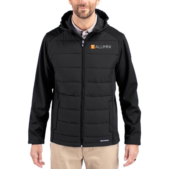 Men's Cutter & Buck Black Tennessee Volunteers Evoke Hybrid Eco Softshell Recycled Full Zip Hooded Jacket