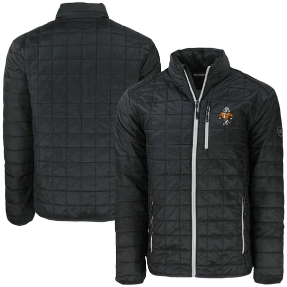 Men's Cutter & Buck Black Tennessee Volunteers Vault Rainier PrimaLoft Eco Insulated Full-Zip Puffer Jacket