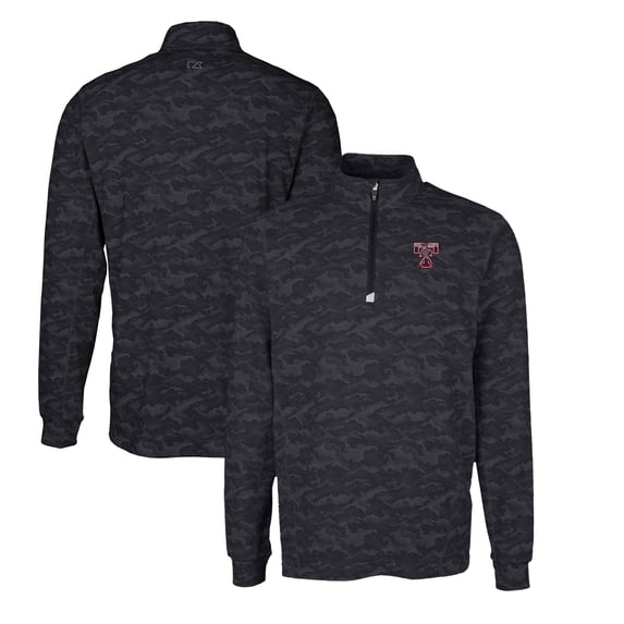 Men's Cutter & Buck Black Texas A&M Aggies Big & Tall Traverse Camo Print Stretch Quarter-Zip DryTec Top