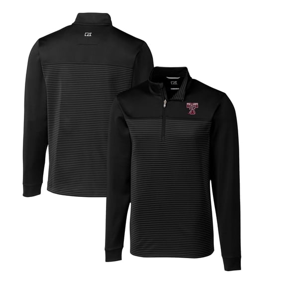 Men's Cutter & Buck Black Texas A&M Aggies Big & Tall Traverse Stripe Stretch Quarter-Zip DryTec Top