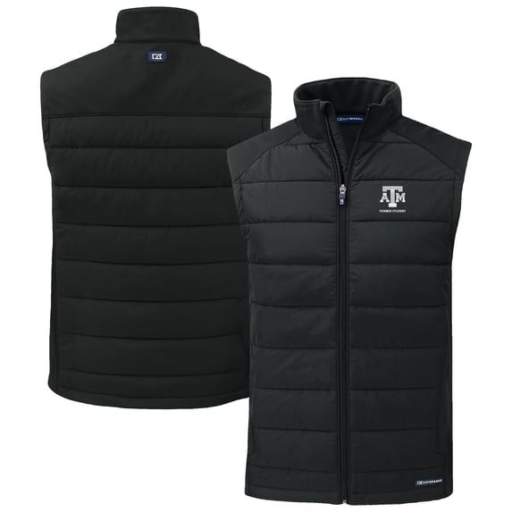 Men's Cutter & Buck Black Texas A&M Aggies Evoke Hybrid Eco Softshell Recycled Full-Zip Vest