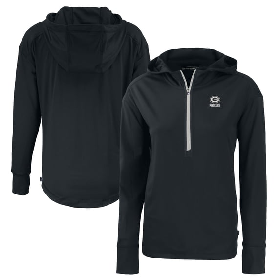 Women's Cutter & Buck Black Green Bay Packers Daybreak Eco Recycled Half-Zip Hoodie