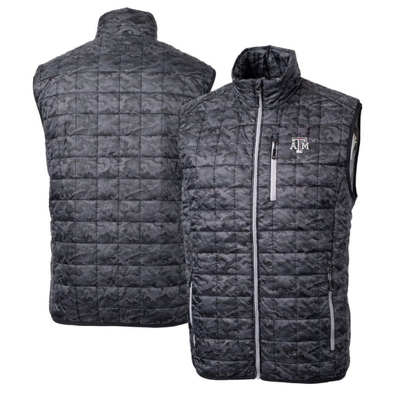Men's Cutter & Buck Black Texas A&M Aggies Rainier PrimaLoft Eco Insulated Printed Full-Zip Puffer Vest