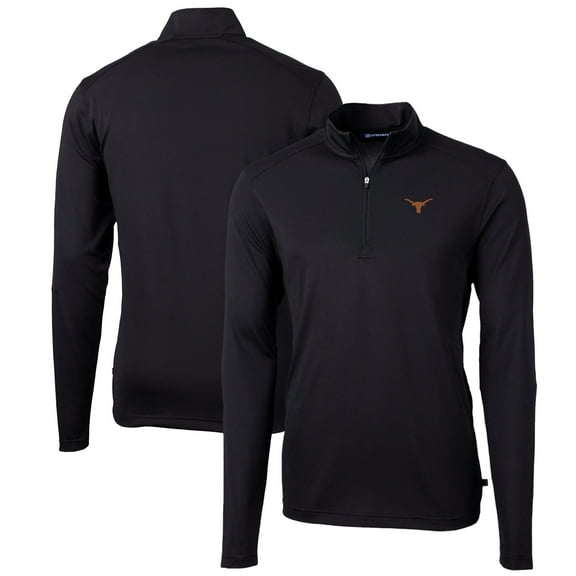 Men's Cutter & Buck Black Texas Longhorns Big & Tall Virtue Eco Pique Recycled Quarter-Zip Pullover Top