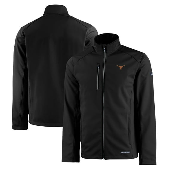 Men's Cutter & Buck Black Texas Longhorns Evoke Eco Softshell Recycled Full-Zip Jacket