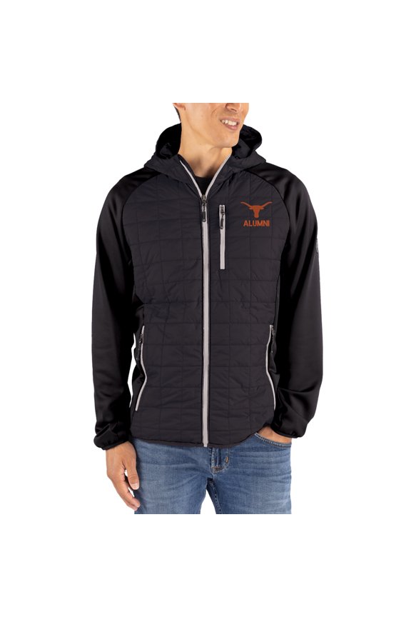 Men's-Cutter & Buck Black Texas Longhorns Rainier Eco Hybrid PrimaLoft Raglan Full-Zip Jacket