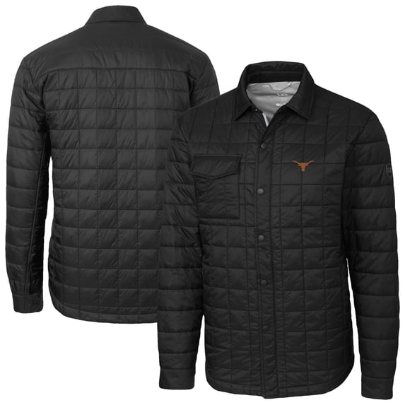 Men's-Cutter & Buck Black Texas Longhorns Ranier Eco Insulated PrimaLoft Full-Snap Shacket