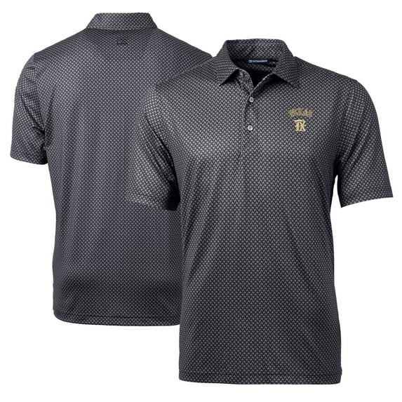 Men's Cutter & Buck Black Texas Rangers City Connect Pike Banner Print Stretch Polo