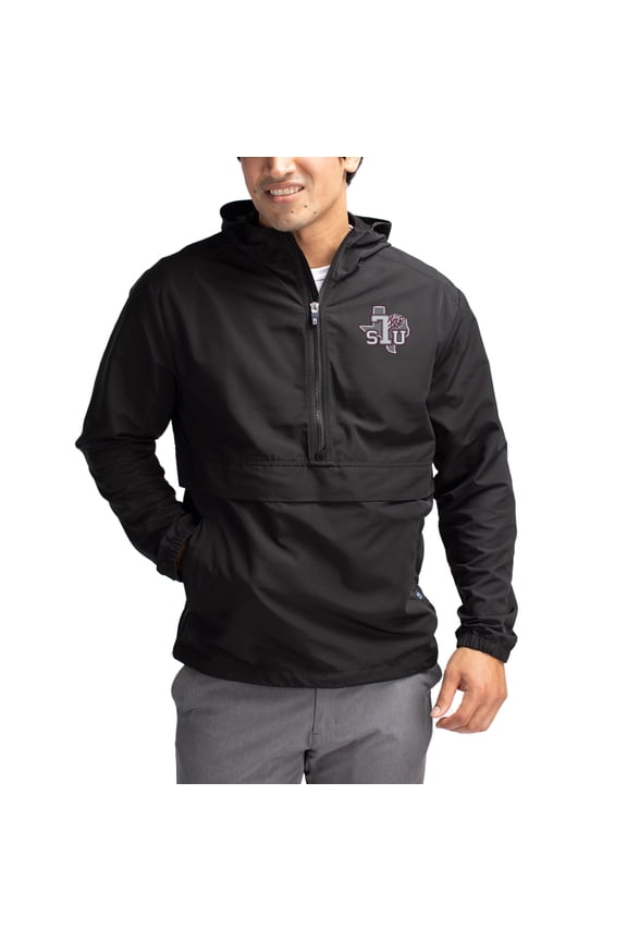 Men's Cutter & Buck Black Texas Southern Tigers Charter Eco Recycled Half-Zip Anorak Jacket