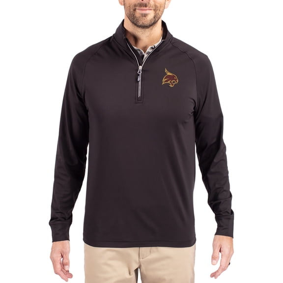 Men's Cutter & Buck Black Texas State Bobcats Adapt Eco Knit Stretch Recycled Quarter-Zip Pullover