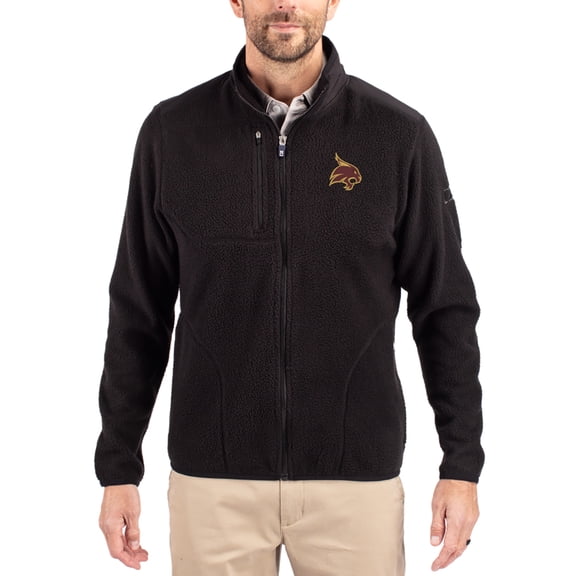 Men's Cutter & Buck Black Texas State Bobcats Cascade Eco Fleece Full-Zip Jacket