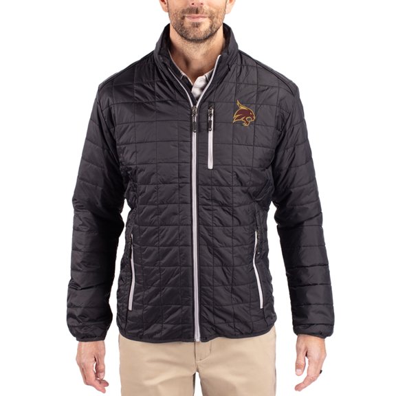 Men's-Cutter & Buck  Black Texas State Bobcats Rainier Eco Insulated PrimaLoft Full-Zip Puffer Jacket