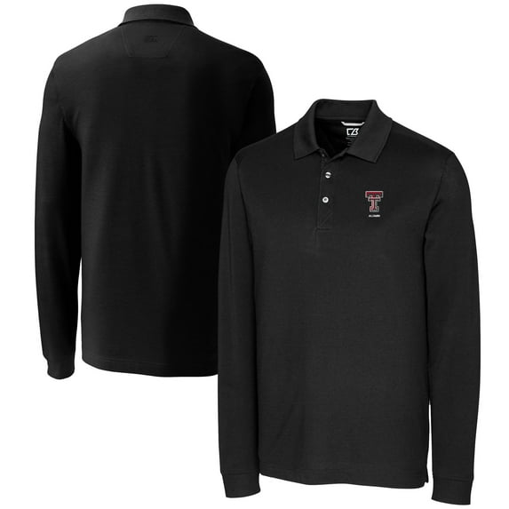 Men's Cutter & Buck  Black Texas Tech Red Raiders Alumni Logo Advantage Tri-Blend Pique Long Sleeve DryTec Polo
