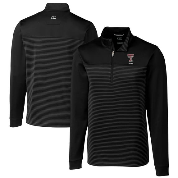 Men's Cutter & Buck Black Texas Tech Red Raiders Alumni Logo Traverse Stripe Stretch Quarter-Zip Pullover Top