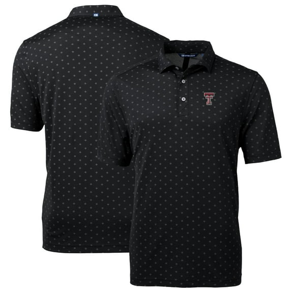 Men's Cutter & Buck Black Texas Tech Red Raiders Big & Tall Virtue Eco Pique Tile Print Recycled Polo