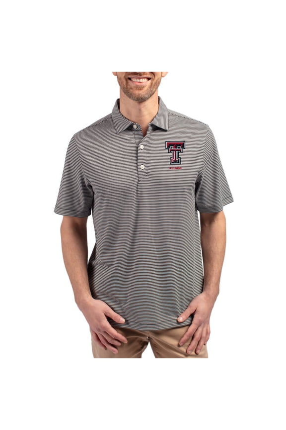Men's Cutter & Buck Black Texas Tech Red Raiders Forge Eco Double Stripe Stretch Recycled Polo