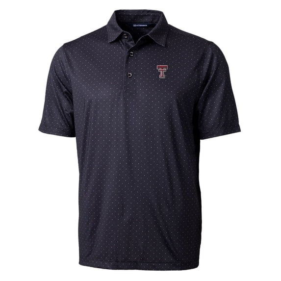 Men's Cutter & Buck Black Texas Tech Red Raiders Pike Double Dot Print Stretch Polo