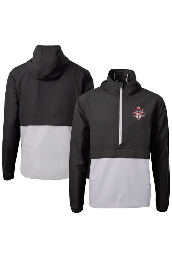 Men's-Cutter & Buck Black Toronto FC Charter Eco Recycled Anorak Hooded Half-Zip Jacket