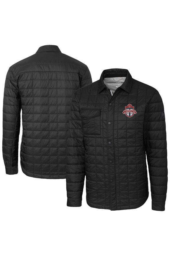 Men's-Cutter & Buck Black Toronto FC Rainier PrimaLoft Eco Insulated Quilted Shirt Jacket