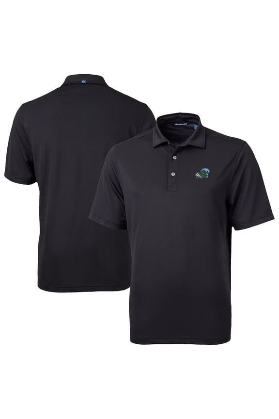 Men's Cutter & Buck Black Tulane Green Wave Virtue Eco Pique Recycled Polo