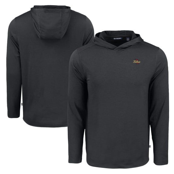 Men's Cutter & Buck Black Tulsa Golden Hurricane Coastline Epic Comfort Eco Recycled Long Sleeve Hoodie T-Shirt