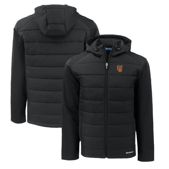 Men's Cutter & Buck Black Tuskegee Golden Tigers Evoke Hybrid Eco Softshell Recycled Full-Zip Hoodie Jacket