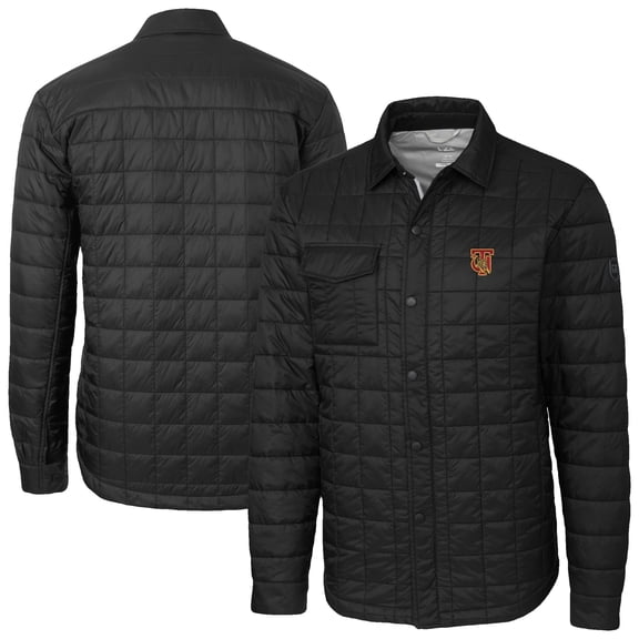 Men's-Cutter & Buck Black Tuskegee Golden Tigers Ranier Eco Insulated PrimaLoft Full-Snap Shacket