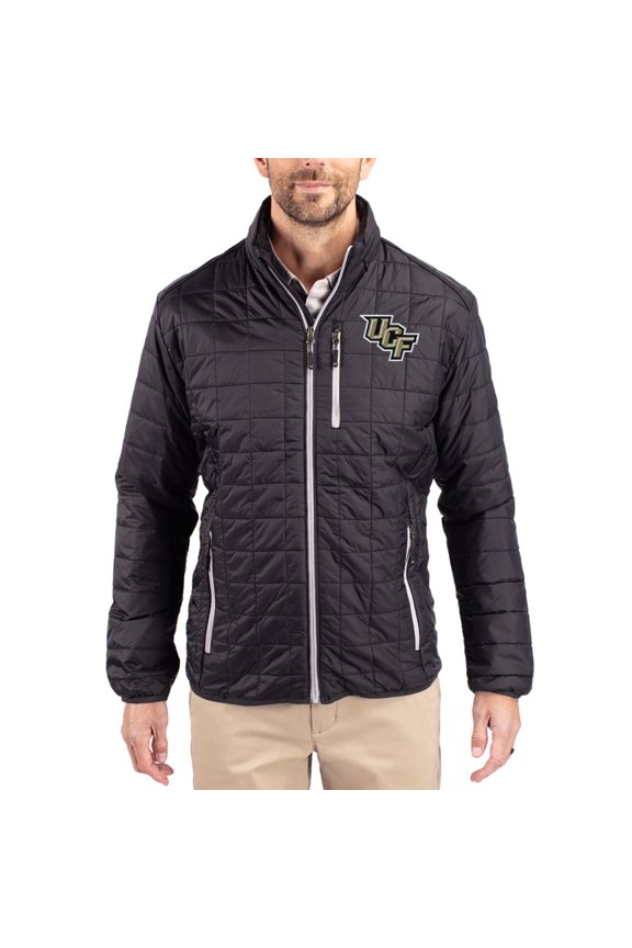 Men's-Cutter & Buck  Black UCF Knights Rainier Eco Insulated PrimaLoft Full-Zip Puffer Jacket