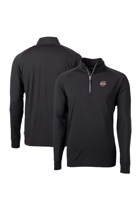 Men's Cutter & Buck Black UMass Minutemen Adapt Eco Knit Stretch Recycled Quarter-Zip Pullover Top