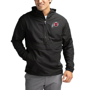 Men's Cutter & Buck Black Utah Utes Charter Eco Recycled Half-Zip Anorak Jacket