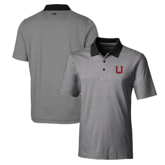Men's Cutter & Buck Black Utah Utes Forge Tonal Stripe Stretch Polo